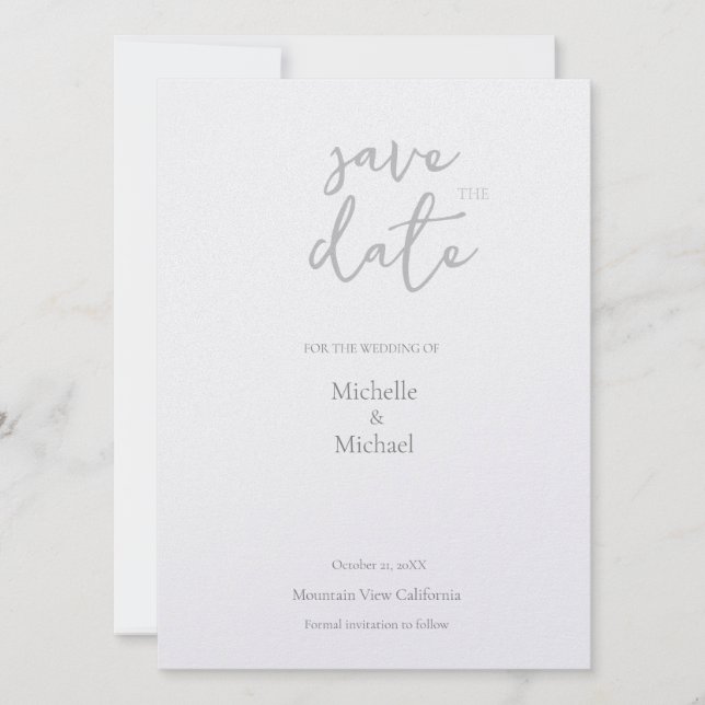 Pearl Shimmer Wedding Minimalist Modern Save The Date (Front)