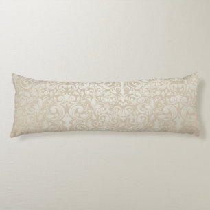 Pearl Silver Vintage Damask Pattern Body Pillow
