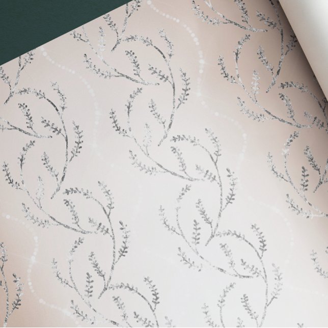 Pearl Sparkly Laurel Floral Silver Diamonds Wrapping Paper (Pearl Sparkly Laurel Floral Silver Diamonds Wrapping Paper)
