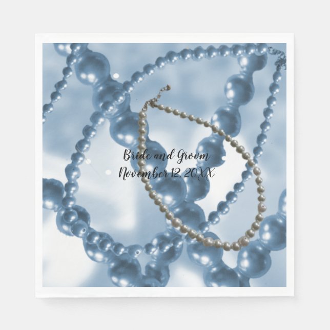 Pearl Strands Blue Wedding Paper Napkins (Front)