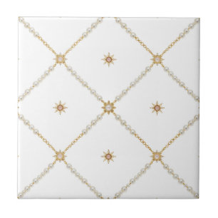 Pearl Sunburst Lattice Jewelry Pattern Ceramic Tile