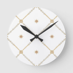 Pearl Sunburst Lattice Jewelry Pattern Round Clock