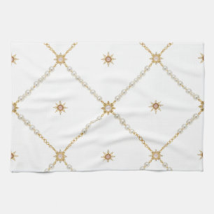 Pearl Sunburst Lattice Jewelry Pattern Tea Towel