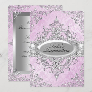 Pearl Vintage Glamour Pink Quinceanera Invitation