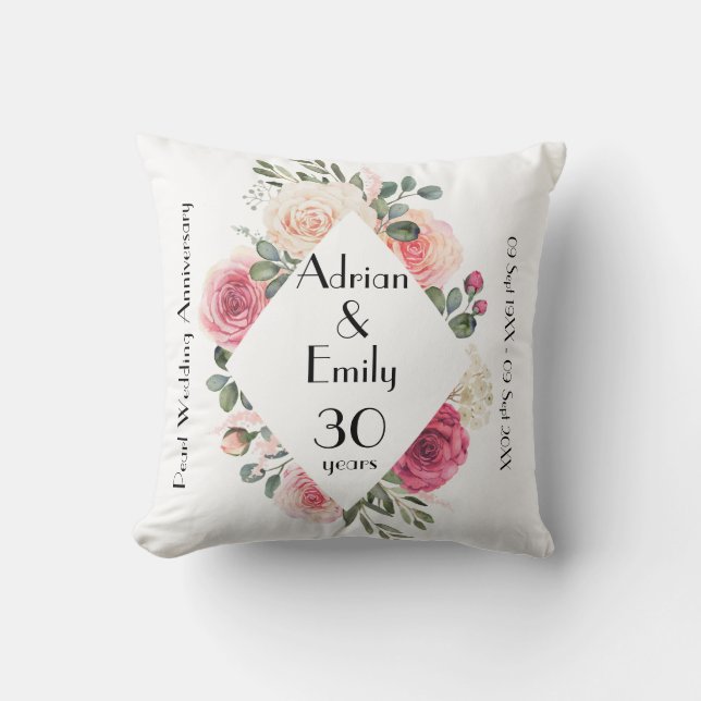 Pearl Wedding 30 Years Anniversary Commemorative Cushion (Front)