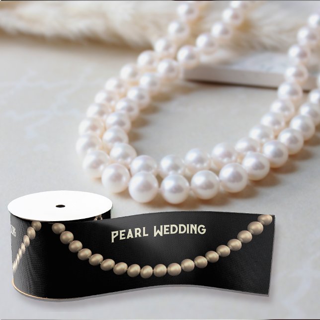 Pearl Wedding with optional text - Ivory on Black  Grosgrain Ribbon (Creator Uploaded)