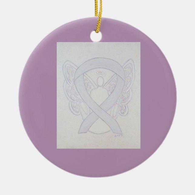 Pearl White Awareness Ribbon Angel Art Ornaments (Front)