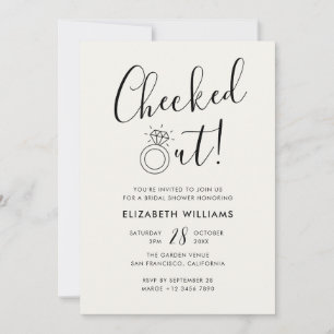 Pearl White Checked Out Funny Modern Bridal Shower Invitation