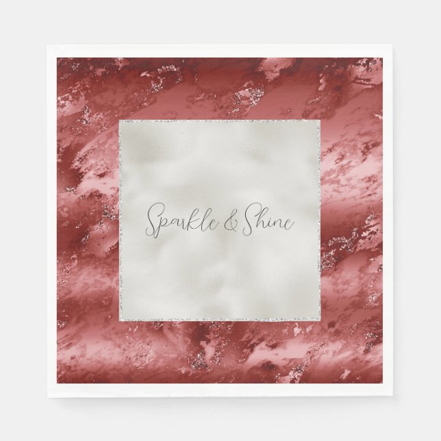 Pearl White Glitter Red Marble Ombre     Napkin (Front)
