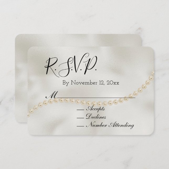 Pearl White Luxe Wedding RSVP Enclosure Card (Front/Back)