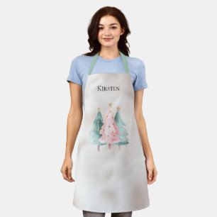 Pearl White Mint Pink Christmas Trees Apron