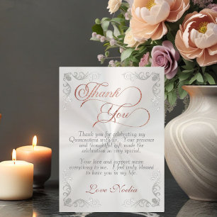 Pearl White - Vintage Frame & Tiara Quinceanera Thank You Card