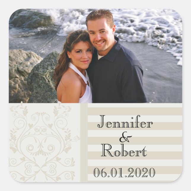 Pearled Stripes Scroll Heart Favour Sticker (Front)