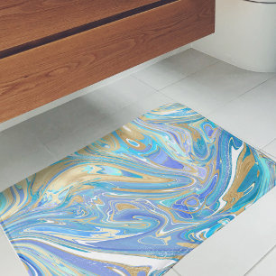 Pearlescent Aqua & Gold Liquid Marble Bath Mat