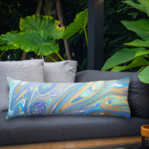 Pearlescent Aqua & Gold Liquid Marble Body Cushion