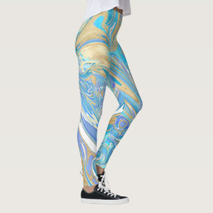 Pearlescent Aqua & Gold Liquid Marble Leggings