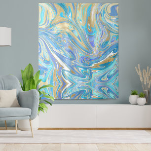 Pearlescent Aqua & Gold Liquid Marble Tapestry