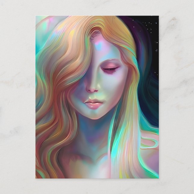 Pearlescent Fantasy Ai Art Pretty Ethereal Woman Postcard (Front)