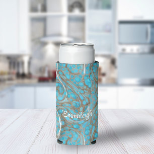 Pearlescent Marble Stone Monogram Seltzer Can Cooler