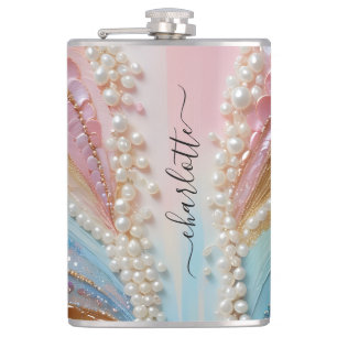 Pearlescent Painted Pearls Shells Hip Flask