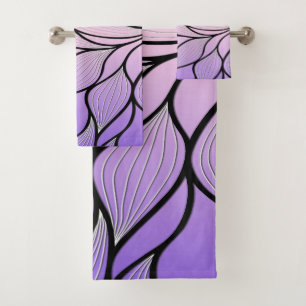 Pearlescent Purple Creative Leave Pattern Bath Towel Set