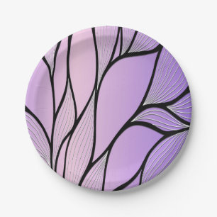 Pearlescent Purple Creative Leave Pattern  Paper Plate