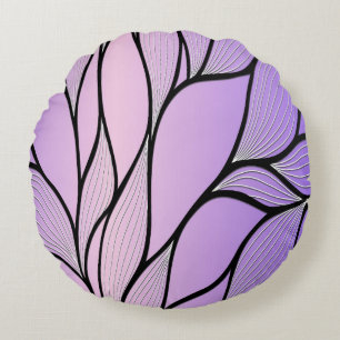 Pearlescent Purple Creative Leave Pattern Round Cushion