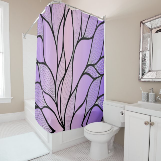 Pearlescent Purple Creative Leave Pattern  Shower Curtain (In Situ)