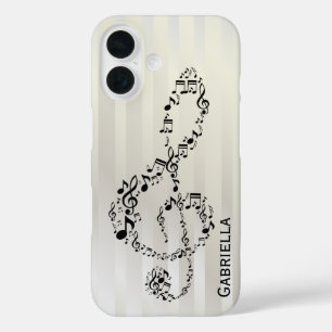 Pearlesque Stripes Black Treble Clef Music Notes iPhone 16 Case