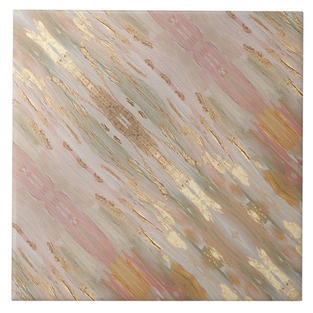 Pearlized Gold, Rose  Ceramic Tile (Front)