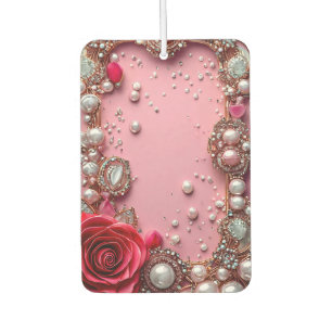 Pearls and a Detailed Red Rose Car Air Freshener