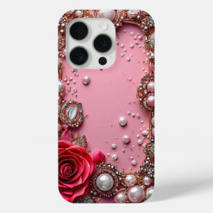 Pearls and a Detailed Red Rose iPhone 15 Pro Case