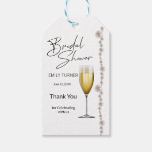 Pearls and champagne bridal shower gift tags