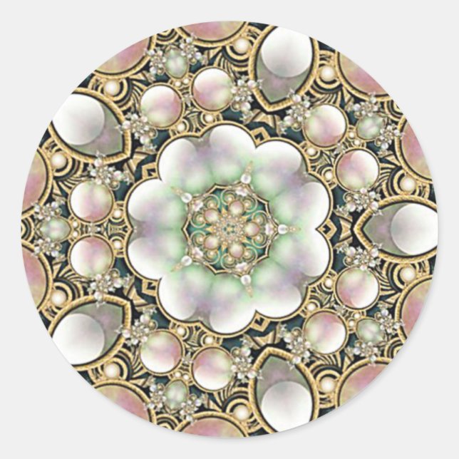Pearls and Gold Kaleidoscope Classic Round Sticker (Front)