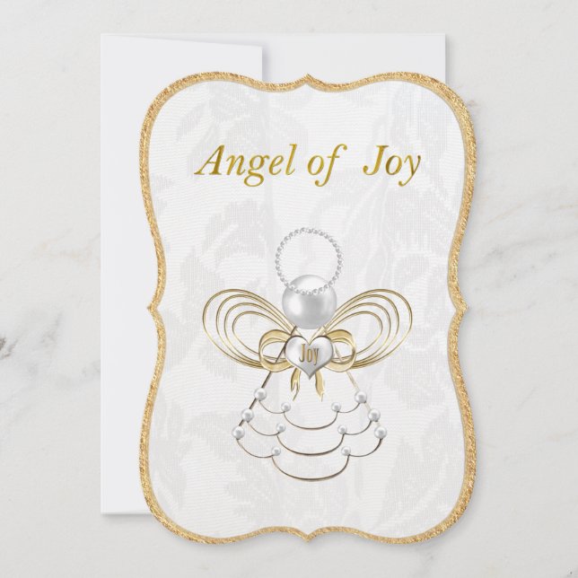 Pearls and Gold - Metallic Christmas Angel of Joy Holiday Card (Front)