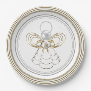 Pearls and Gold - Metallic Christmas Angel of Joy Paper Plate