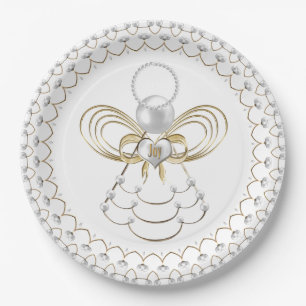 Pearls and Gold - Metallic Christmas Angel of Joy Paper Plate