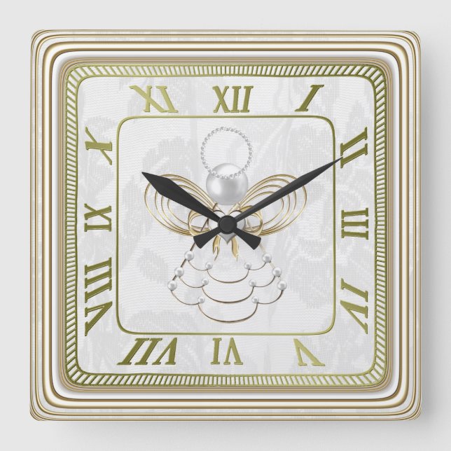 Pearls and Gold - Metallic Christmas Angel of Joy Square Wall Clock (Front)