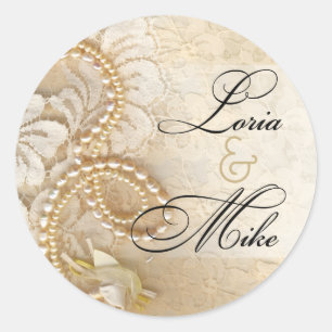 Pearls and Lace Favour   eggshell Classic Round Sticker