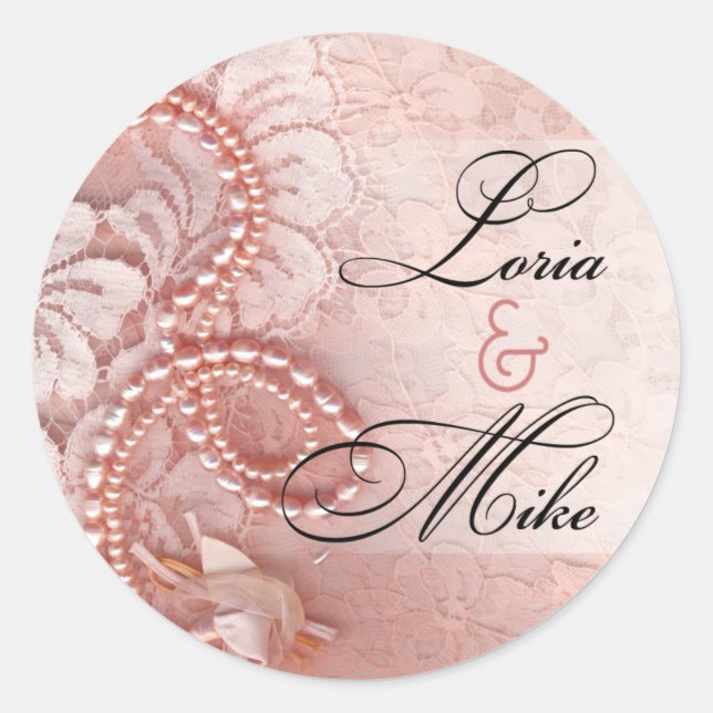 Pearls and Lace Favour | peony pink Classic Round Sticker (Front)