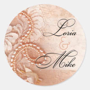 Pearls and Lace Favour   perfect peach Classic Round Sticker