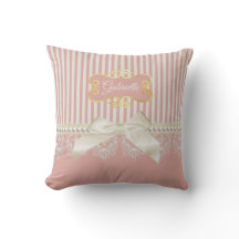 Pearls and Lace Pink Stripes Cream Bow and Name
