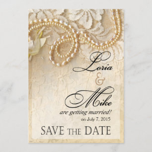 Pearls and Lace Save the Date   eggshell