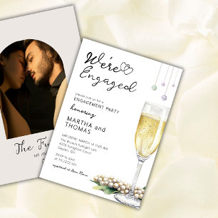 Pearls And Prosecco Arch Photo Engagement Party  Invitation