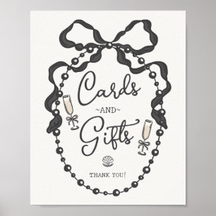 Pearls and Prosecco Black Bow Cards & Gifts Sign