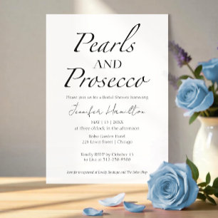 Pearls and Prosecco Black & White Bridal Shower Invitation
