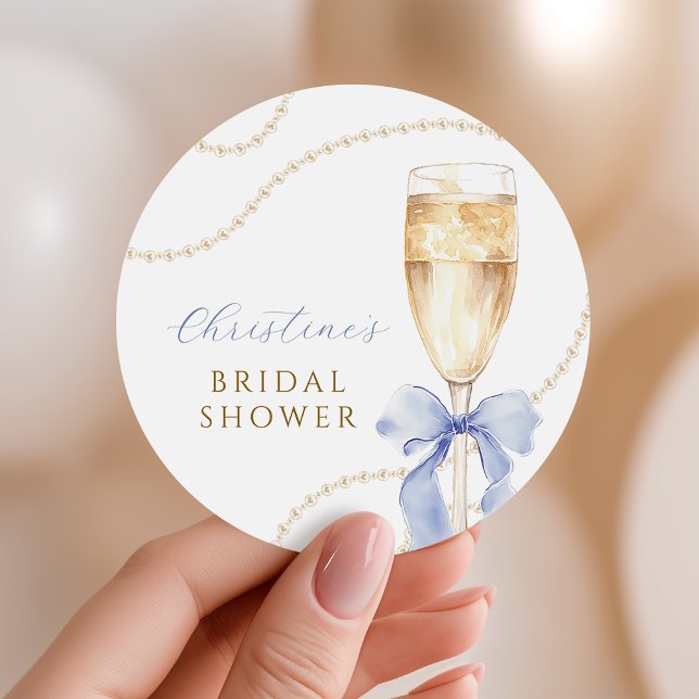 Pearls and Prosecco Blue Bridal Shower Stickers (Creator Uploaded)