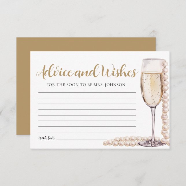 Pearls and Prosecco Bridal Advice and Wishes Card (Front/Back)