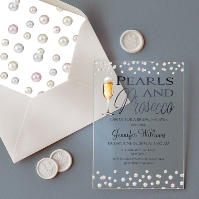 Pearls and Prosecco Bridal Shower Acrylic Invitations (Creator Uploaded)