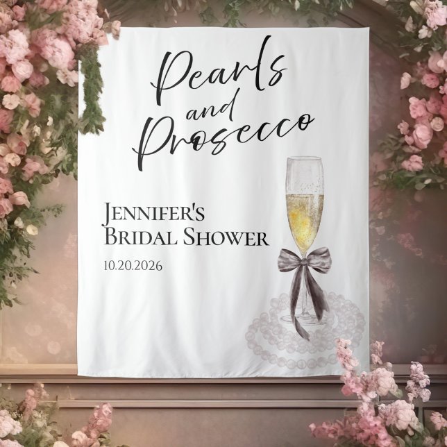 Pearls and Prosecco | Bridal Shower Backdrops Tapestry (Creator Uploaded)
